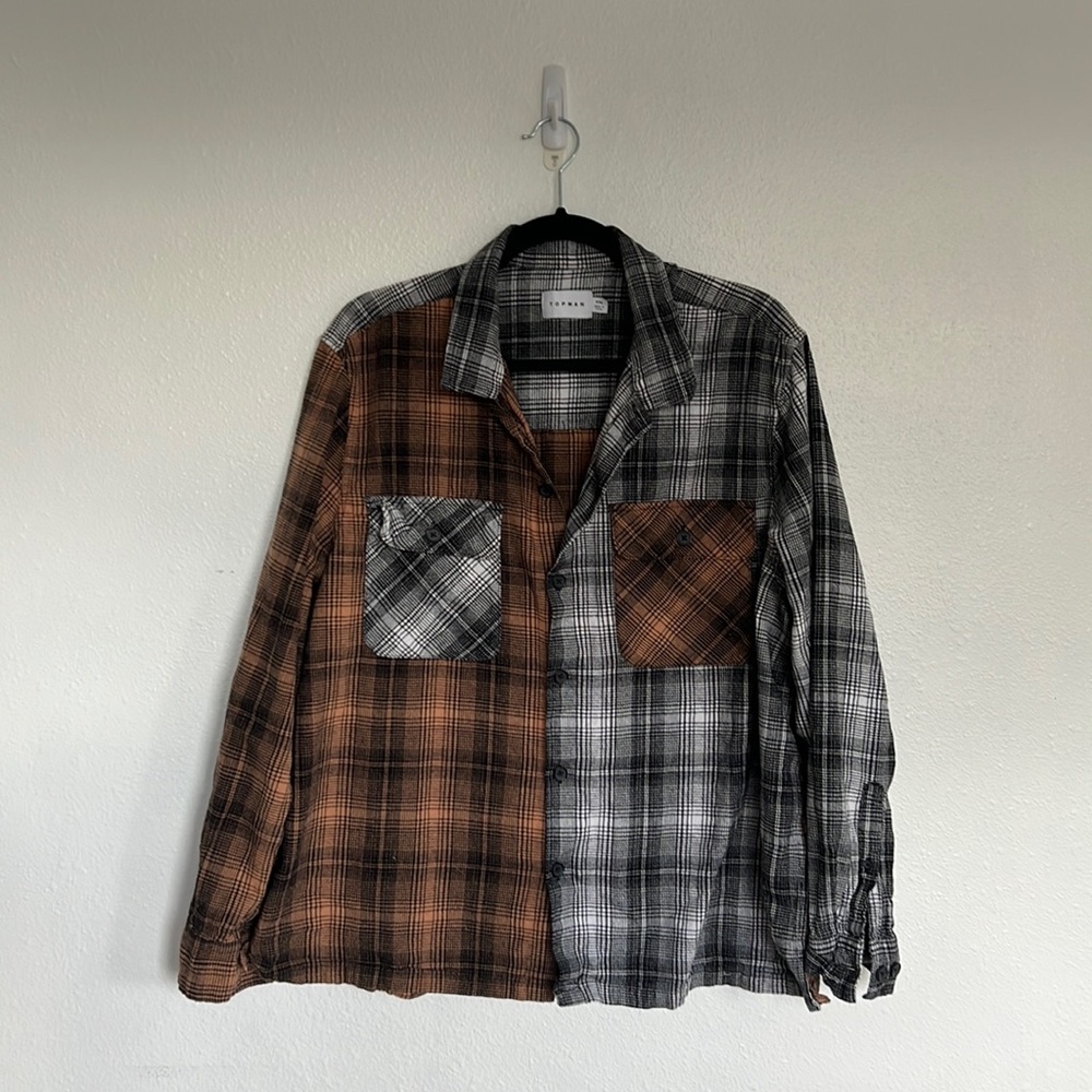 TOPMAN plaid color block flannel button down shirt size xxl